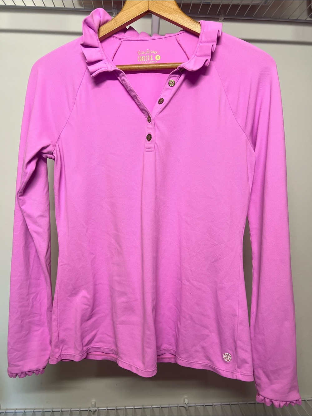Lilly Pulitzer Bright Pink Ruffle-Collar Button-Front Top